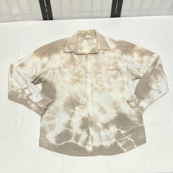 Eighty Eight Long Sleeve Collared Button Up Watercolor Stripe Shirt White Tan XL - Picture 7 of 11